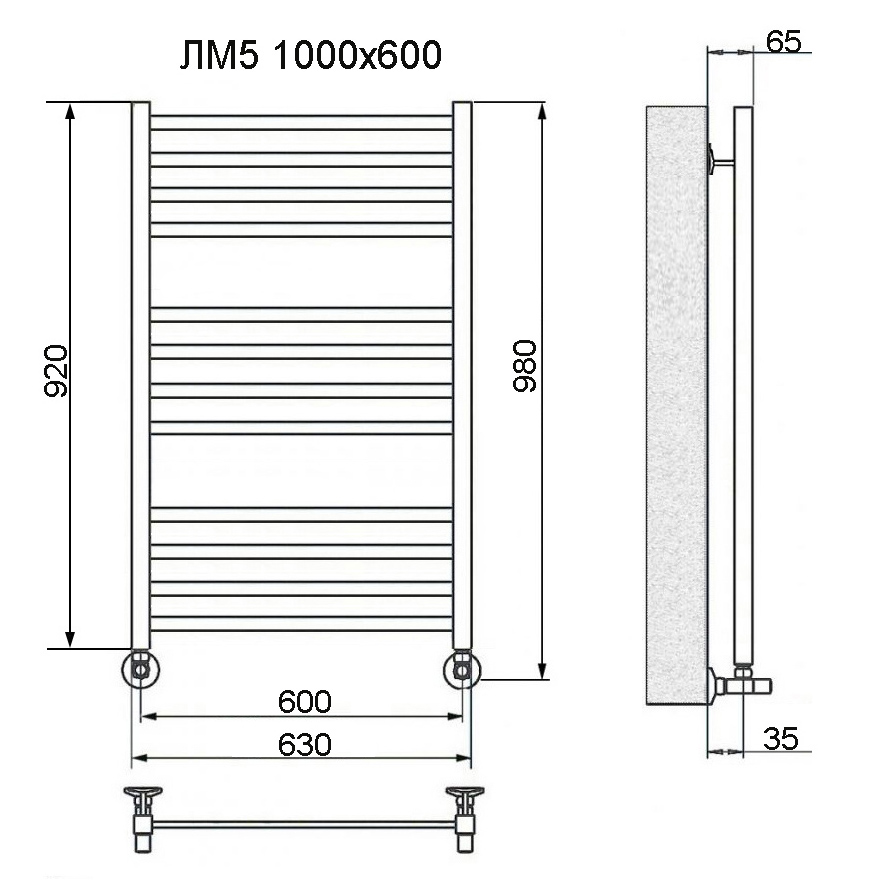 Полотенцесушитель Ника MODERN ЛМ-5 100/60 с вентилями (комплект люкс)