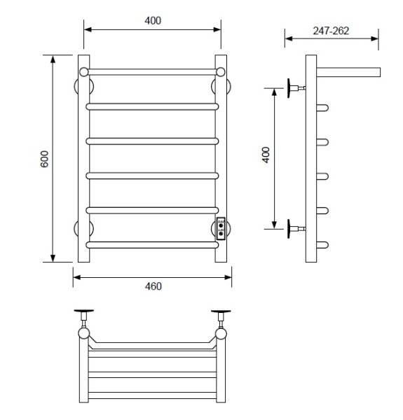 Полотенцесушитель электрический с/т Comfysan Скола (Scola) EC-6 60/40 с полкой, черный - фото и схемы подключения