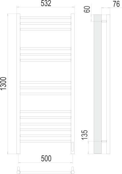 Полотенцесушитель с/т Terminus Электро Аврора П15 500х1300 (sensor quick touch) - фото и схемы подключения