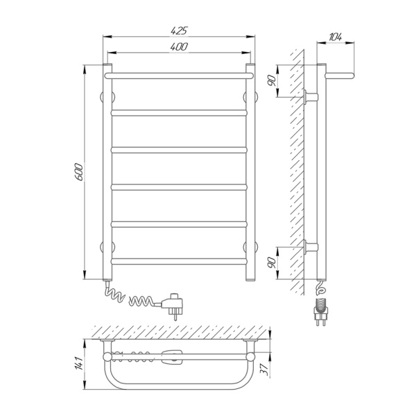 Полотенцесушитель с/т Laris Прайм ЧК П6 400/600 левый тэн белый 75201059 RU - фото и схемы подключения