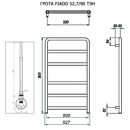 Полотенцесушитель ГРОТА FIADO 52,7/90 ТЭН хром