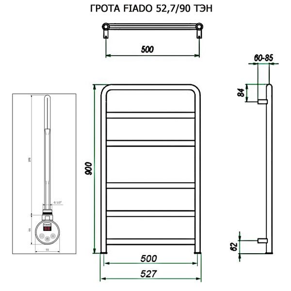 Полотенцесушитель ГРОТА FIADO 52,7/90 ТЭН хром