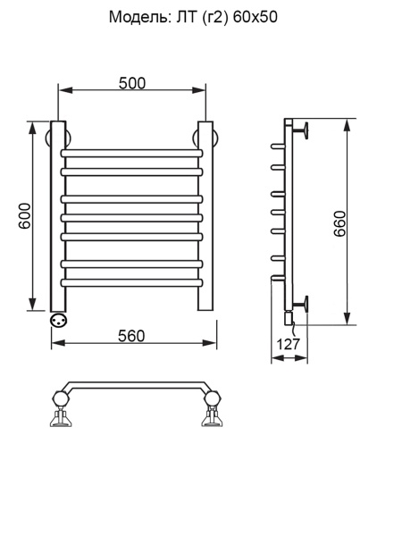 Полотенцесушитель Электрич. Ника ЛТ (Г2) 60/50 левый тэн - фото и схемы подключения
