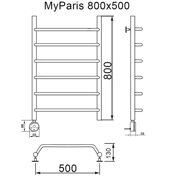 Полотенцесушитель электрический MYFREA My Paris 80/50 левый тэн - фото и схемы подключения