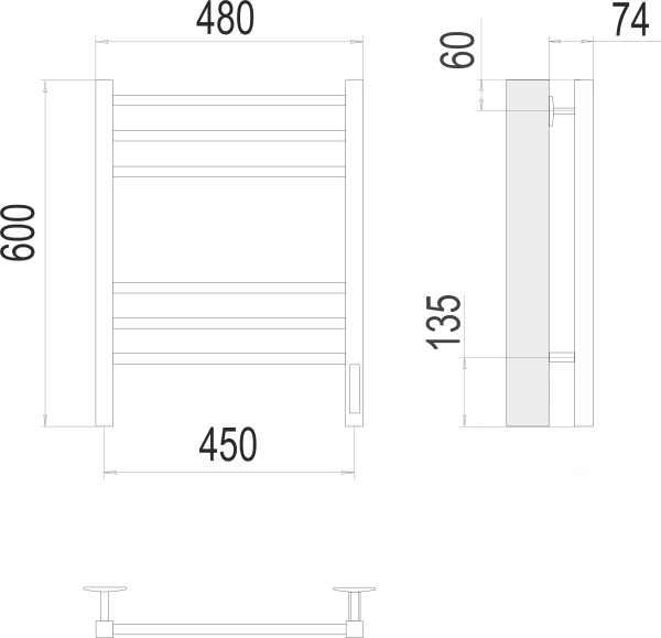 Полотенцесушитель с/т Terminus Электро КС Ватикан П6 450/600 (3+3)(new встр димм) 9005 черный матов - фото и схемы подключения