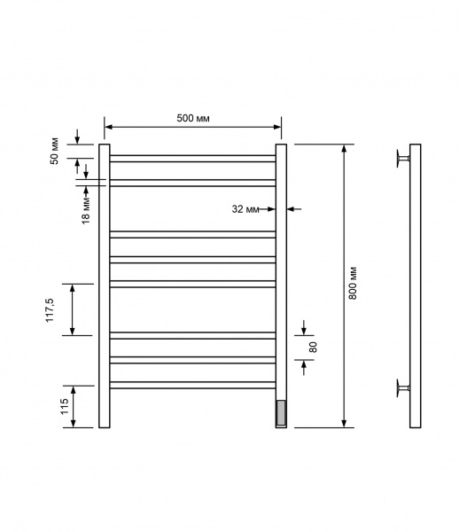 Полотенцесушитель электрический с/т Comfysan Ноуми (Noumi) EC-8 80/50, черный - фото и схемы подключения
