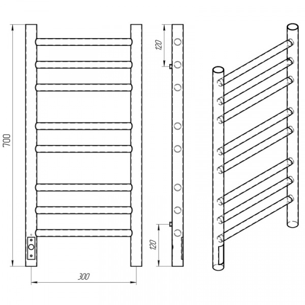 Полотенцесушитель с/т Laris Лаванда ЧКЧ П8 300/700 левый тэн черный 73207624 RU - фото и схемы подключения