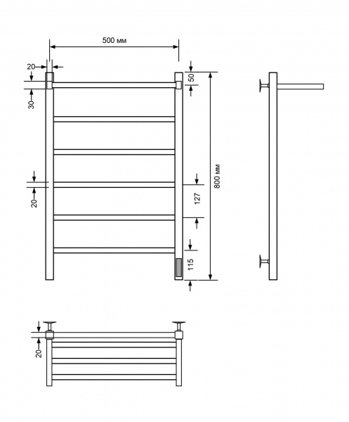 Полотенцесушитель электрический с/т Comfysan Мартэ-К (Marte-K) EC-6 80/50 с полкой, хром - фото и схемы подключения
