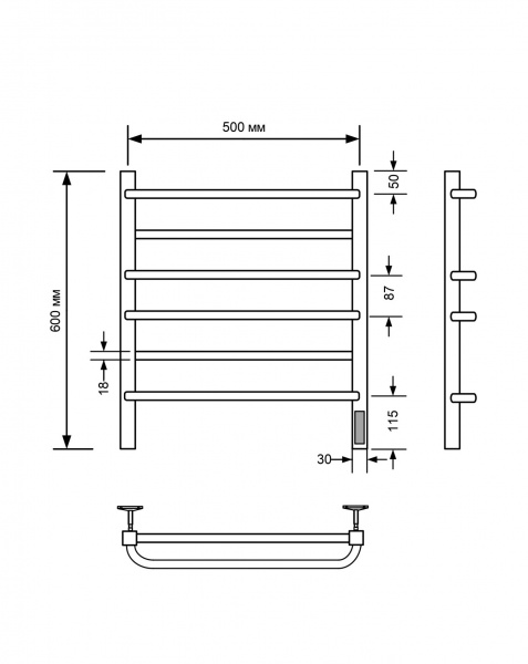 Полотенцесушитель электрический с/т Comfysan Пуро-К (Puro-K) EC-6 60/50, черный - фото и схемы подключения