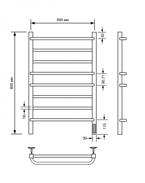 Полотенцесушитель электрический с/т Comfysan Пуро-К (Puro-K) EC-8 80/50, хром - фото и схемы подключения