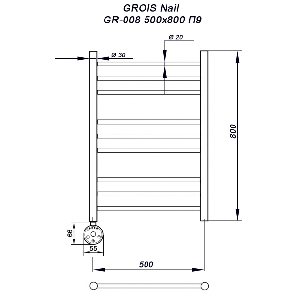 Полотенцесушитель GROIS Nile GR-008 500х800 П9 (3+3+3) RAL9005 ЛТЭН черный матовый