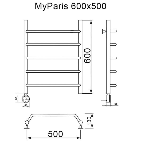 Полотенцесушитель электрический MYFREA My Paris 60/50 левый тэн - фото и схемы подключения