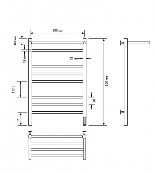 Полотенцесушитель электрический с/т Comfysan Люси (Luce) EC-8 80/50 с полкой, белый - фото и схемы подключения
