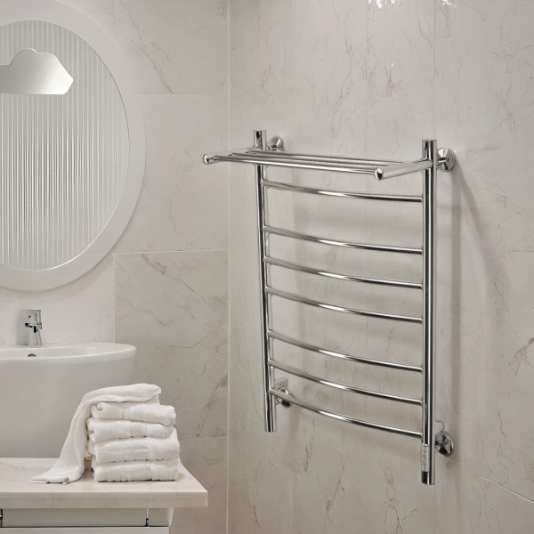 Полотенцесушитель электрический с/т Comfysan Ноуми (Noumi) EC-8 80/50 с полкой, хром - фото и схемы подключения