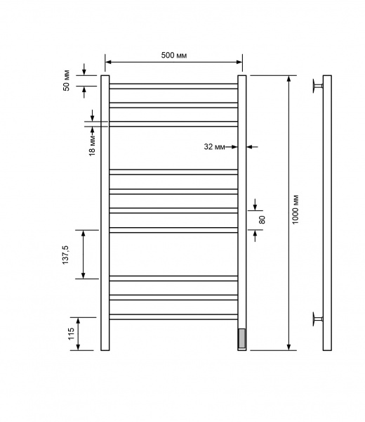 Полотенцесушитель электрический с/т Comfysan Ноуми (Noumi) EC-10 100/50, белый - фото и схемы подключения