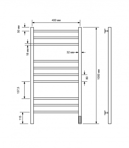 Полотенцесушитель электрический с/т Comfysan Ноуми (Noumi) EC-10 100/40, белый - фото и схемы подключения