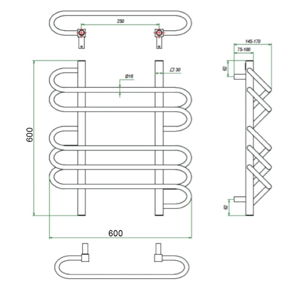 Фото Полотенцесушитель ГРОТА RIVOLO 50/60