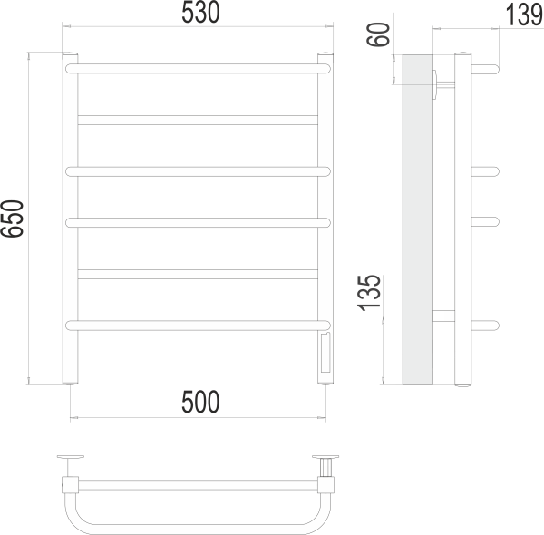 Полотенцесушитель с/т TERMINUS Электро Евромикс квадро П6 500х650 (quick touch) NEW* - фото и схемы подключения
