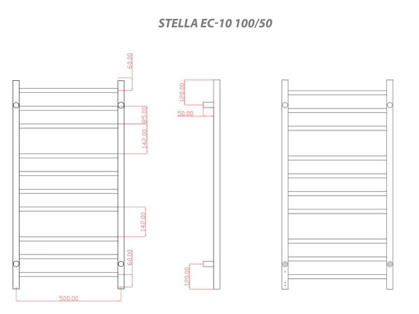 Полотенцесушитель электрический с/т Comfysan Стелла (Stella) EC-10 100/50, никель, гальваника - фото и схемы подключения