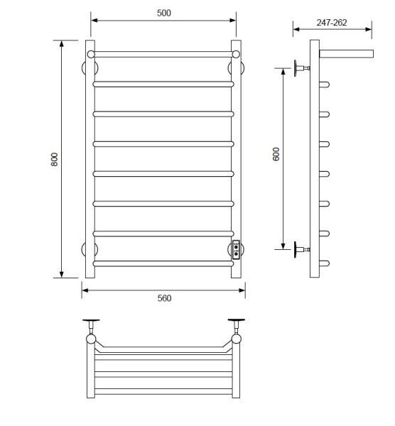 Полотенцесушитель электрический с/т Comfysan Скола (Scola) EC-8 80/50 с полкой, хром - фото и схемы подключения