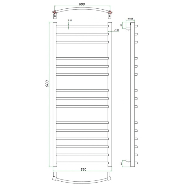 Фото Полотенцесушитель ГРОТА CALMA 63/120(-)