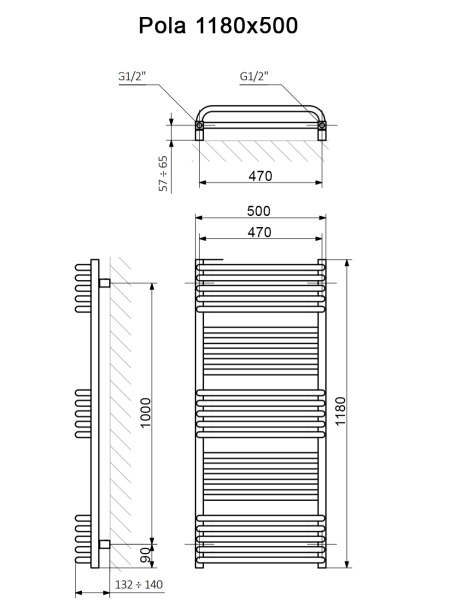 Полотенцесушитель Terma POLA 1180/500 RAL9016 белый матовый - фото и схемы подключения