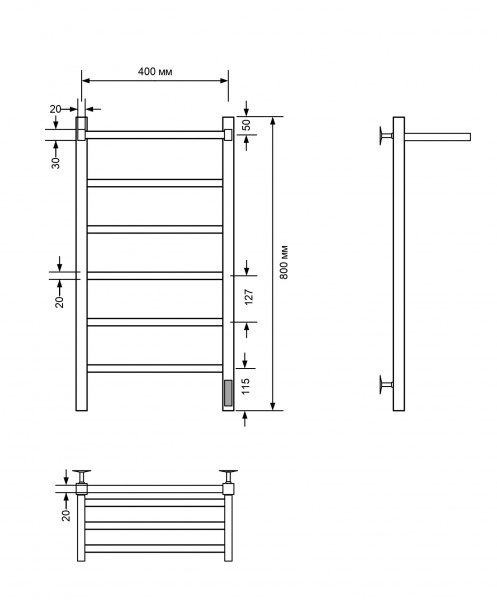 Полотенцесушитель электрический с/т Comfysan Мартэ-К (Marte-K) EC-6 80/40 с полкой, черный - фото и схемы подключения
