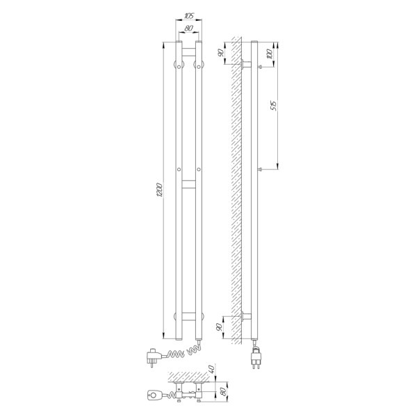 Полотенцесушитель с/т Laris Прайм Дуэт ЧК 80/1200 правый тэн белый 73207362 RU - фото и схемы подключения
