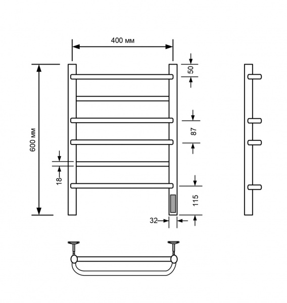 Полотенцесушитель электрический с/т Comfysan Пуро (Puro) EC-6 60/40, хром - фото и схемы подключения