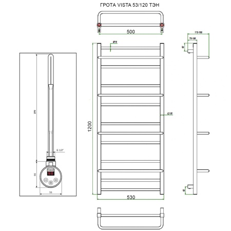 Полотенцесушитель ГРОТА VISTA 53/120 ТЭН хром