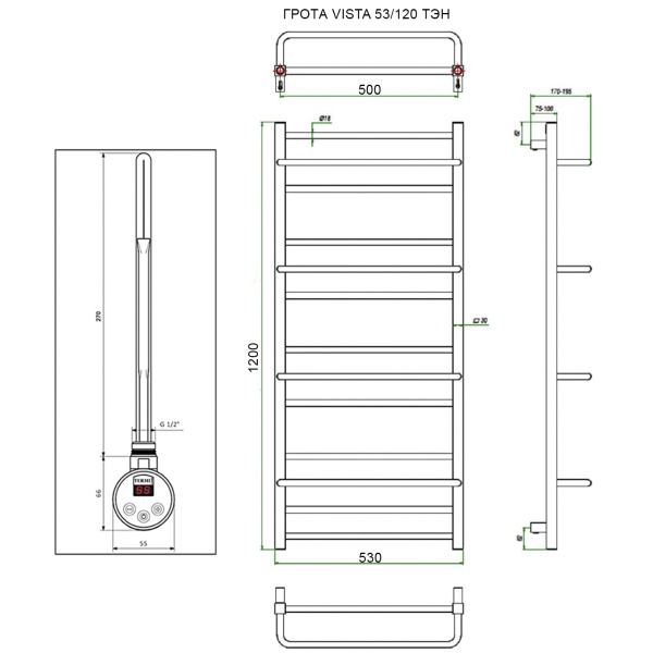 Полотенцесушитель ГРОТА VISTA 53/120 ТЭН хром