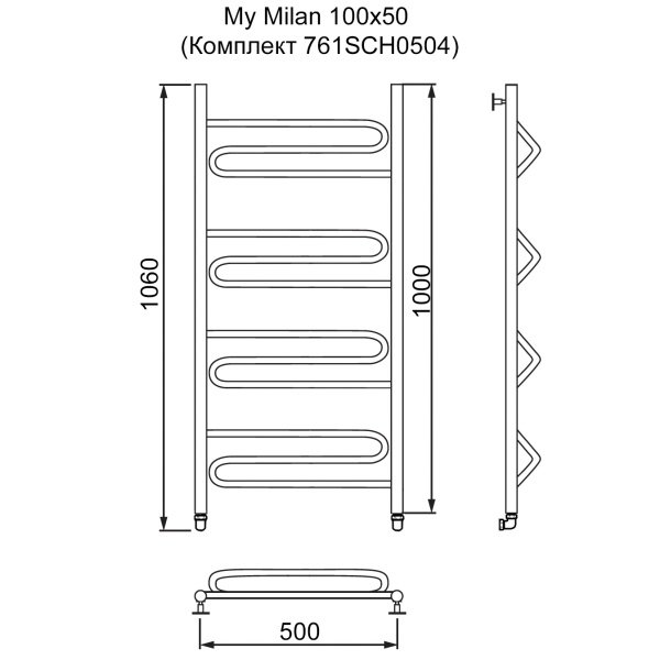 Полотенцесушитель MYFREA My Milan 100/50 (Комплект 761SCH0504)