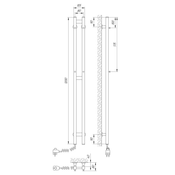 Полотенцесушитель с/т Laris Прайм Дуэт ЧК 80/1200 левый тэн белый 73207361 RU - фото и схемы подключения