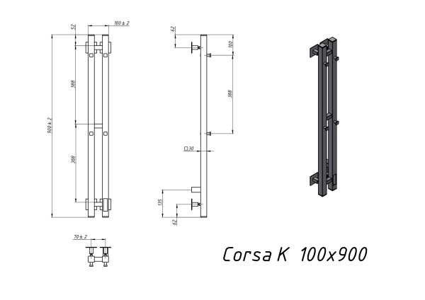 Полотенцесушитель электрический Grota Corsa K 100х900 черный - фото и схемы подключения