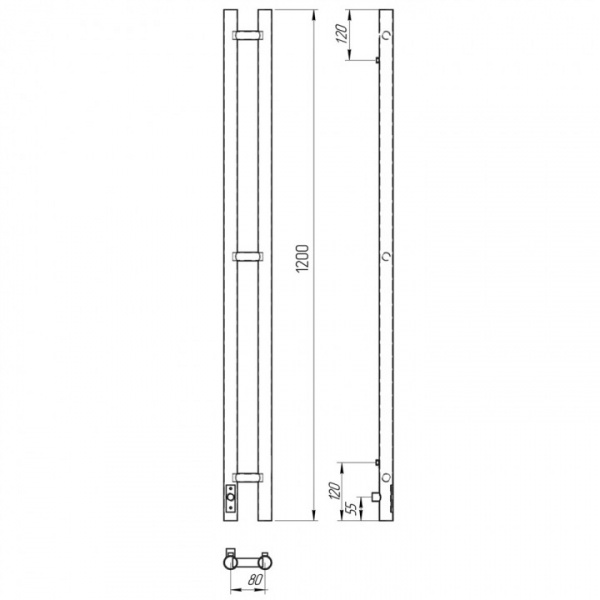Полотенцесушитель с/т Laris Прайм Дуэт ЧК 80/1200 (КРУГ) левый тэн белый 73207630 RU - фото и схемы подключения