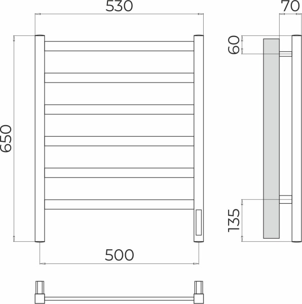 схема для Полотенцесушитель с/т TERMINUS Электро Ното П6 500х650 (quick touch) U подключения