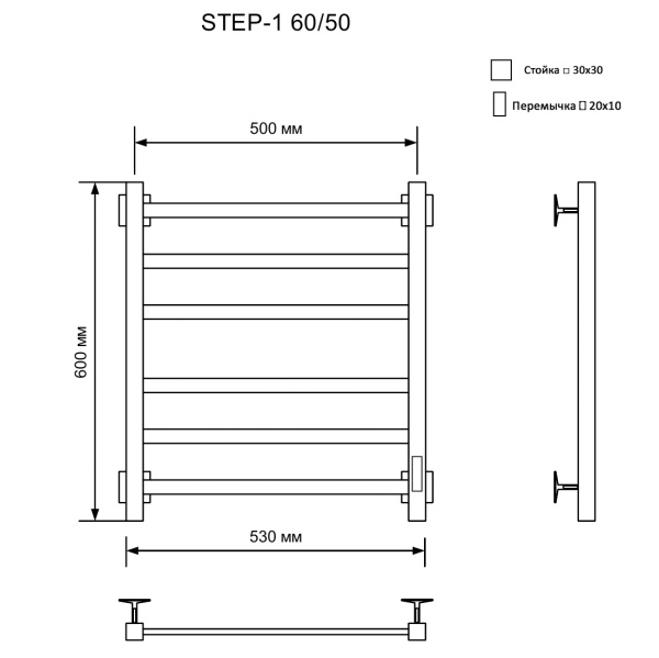 Полотенцесушитель Электрич.кабельный Ника СТЕП-1 60/50 RAL9005 черный матовый U - фото и схемы подключения