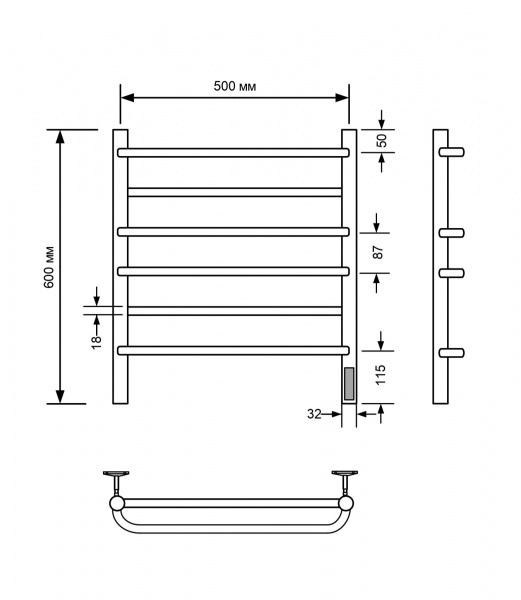 Полотенцесушитель электрический с/т Comfysan Пуро (Puro) EC-6 60/50, хром - фото и схемы подключения
