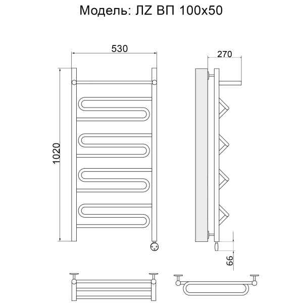 Полотенцесушитель Электрич. Ника ЛZ ВП 100/50 правый тэн - фото и схемы подключения