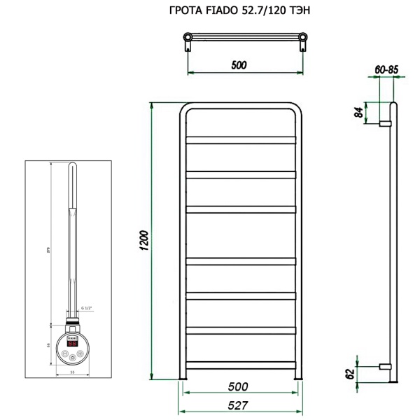 Полотенцесушитель ГРОТА FIADO 52.7/120 ТЭН хром