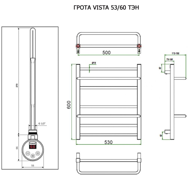 Полотенцесушитель ГРОТА VISTA 53/60 ТЭН хром