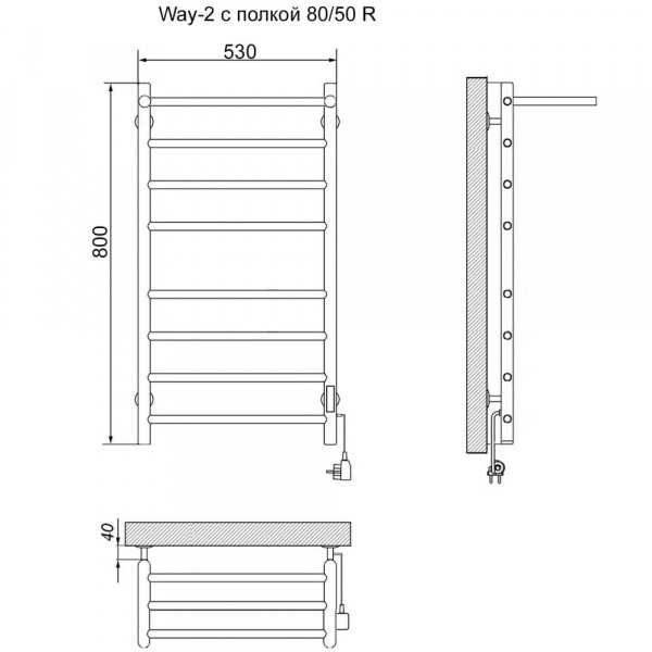 Полотенцесушитель Электрич.кабельный Ника ВЭЙ-2 80/50 с полкой U - фото и схемы подключения