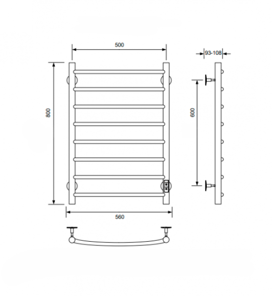 Полотенцесушитель электрический с/т Comfysan Классик (Classic) EC-8 80/50, хром - фото и схемы подключения