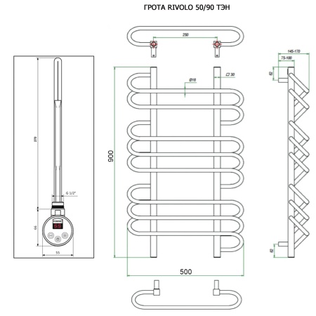 Полотенцесушитель ГРОТА RIVOLO 50/90 ТЭН хром