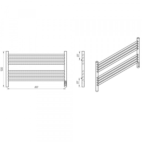 Полотенцесушитель с/т Laris Оливия ЧКЧ8 800/500 правый тэн черный матовый 73207629 RU - фото и схемы подключения