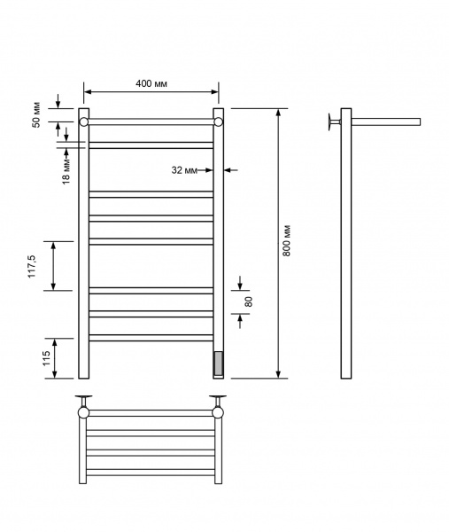 Полотенцесушитель электрический с/т Comfysan Люси (Luce) EC-8 80/40 с полкой, хром - фото и схемы подключения