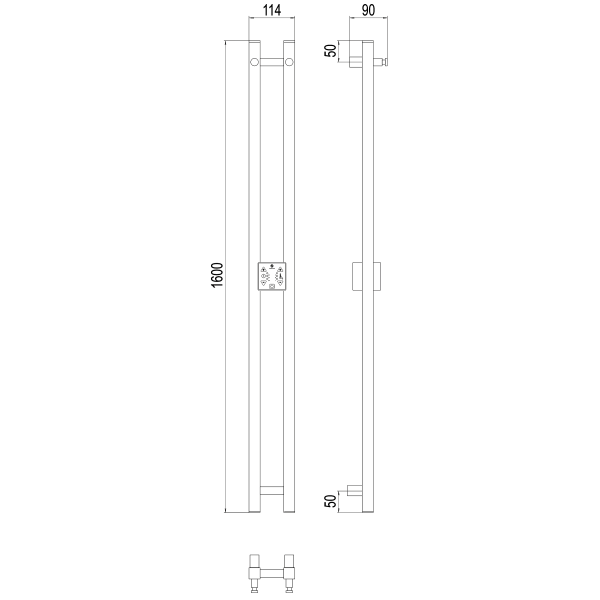 Полотенцесушитель с/т Terminus Электро Стойка DUO ПРОФИЛЬ 1600 RAL9005 черный матовый - фото и схемы подключения