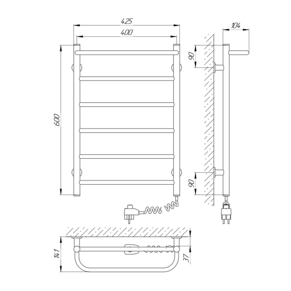 Полотенцесушитель с/т Laris Прайм ЧК П6 400/600 правый тэн белый 75201060 RU - фото и схемы подключения