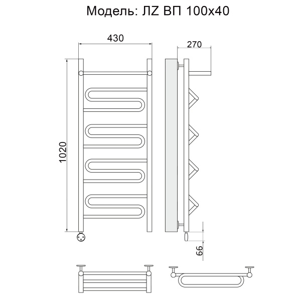 Полотенцесушитель Электрич. Ника ЛZ ВП 100/40 левый тэн - фото и схемы подключения