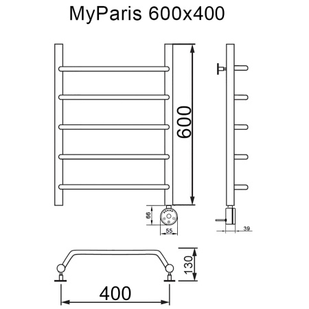 Полотенцесушитель электрический MYFREA My Paris 60/40 правый тэн - фото и схемы подключения